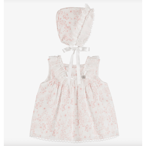 Artesanía Granlei - Baby Girls Pink Cotton Floral Dress Set with Lace Trims | Childrensalon