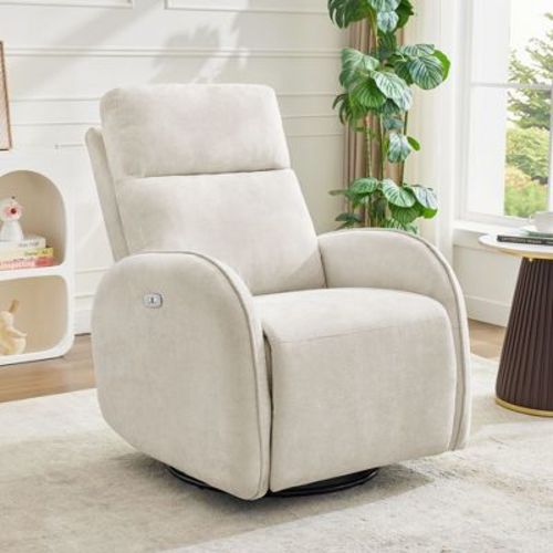 Hyleory Chenille 3-Position Swivel Power Nursery Recliner with USB and Induction Light Strip for Living Room
