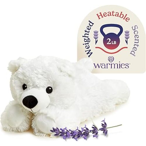 warmies Microwavable & Weighted Stuffed Animals, White Bear - Heated Stuffed Animal Plushie for Warmth & Comfort - Cute Soft Plush Toys for Adults & Children (Boys, Girls, Babies & Toddlers)