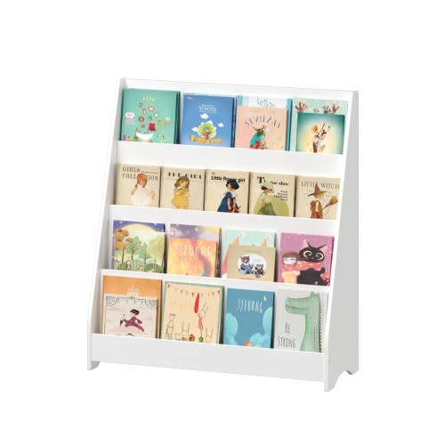 4-Tier Kids Bookshelf, Toddler Book Display Shelves, Helps Keep Bedrooms, Playrooms and Classrooms Organized,White