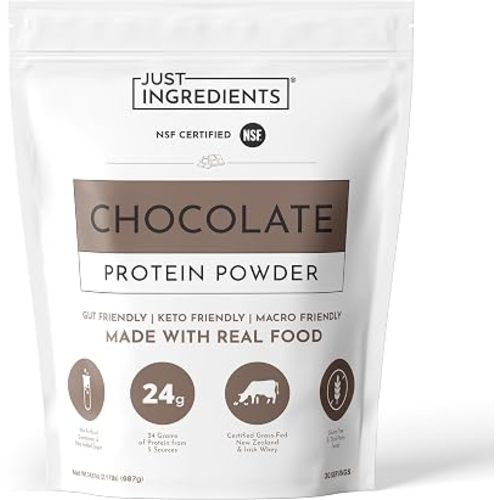 JUST INGREDIENTS Chocolate Protein Powder - Grass-Fed Whey - 30 Servings