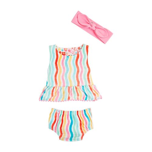 Rainbow Floral/Stripe Reversible Swimsuit & Headband Set