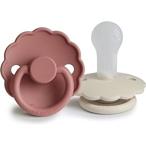 FRIGG Daisy SilkySoft Silicone Baby Pacifier | Made in Denmark | BPA-Free (Powder Blush/Cream, 6-18 Months)