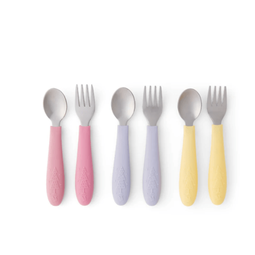 Babies/Toddler Stainless Steel Spoons + Forks with Silicone Handle