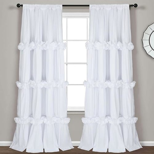 Thermal Insulated Blackout Window Curtains, 54" W x 84" L x 2 Panels, Boho Ruched Window Treatments with 3 Rows of Butterfly Flowers, Rustic Rod Pocket Drapes for Room, White (LQ-30)