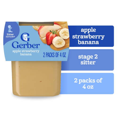 Gerber Stage 2 Baby Food, Apple Strawberry Banana Puree Tubs, Baby Puree, 2PK 8 oz
