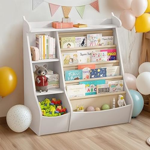 Kids Bookshelf for Nursery 4-Tier Book Shelf Kids Organizer for Living Rooms Large Capacity Nursery Book Shelves & Toy Storage White
