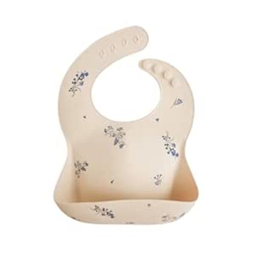 mushie Silicone Baby Bib | Adjustable Fit Waterproof Bibs (Lilac Flowers)