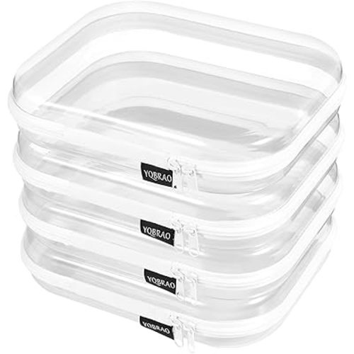 4 Pack Clear Hard Shell Zipper Case, See-Through Hard Plastic Organizer Pouches with Zipper for Travel, Toiletries, Makeup, Toy, Electronics & Pencils - Crush-Resistant Storage