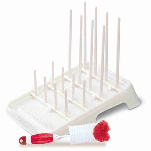 Munchkin Healthflow Bottle Drying Rack with Brush, two peg heights