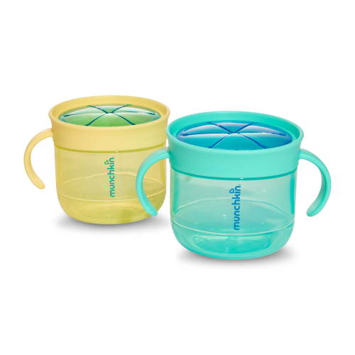 Munchkin® Snack Catcher, Spill-Proof Toddler Snack Container, New Design, Blue/Yellow, 2-Pack