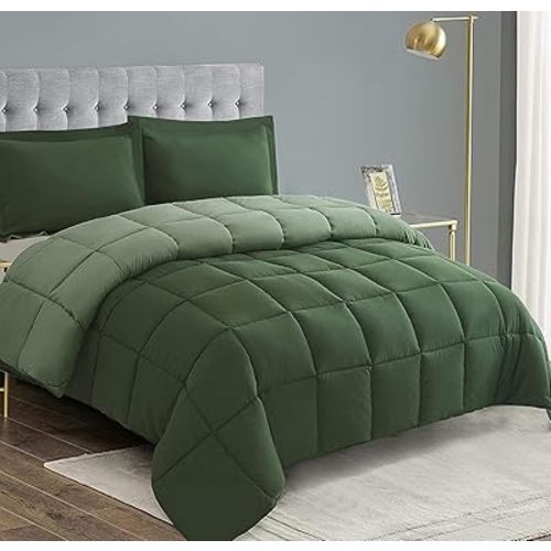 HIG 3pc Green Twin/Twin XL Comforter Set - All Season Reversible Down Alternative Bedding Comforter - Quilted Duvet Insert with Corner Tabs - Box Stitched Blanket - Breathable, Soft, Fluffy