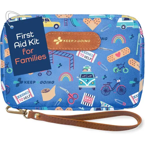 KeepGoing Travel First Aid Kit for Kids – 130 Pc. for Car, Home, Purse, Diaper Bag & Backpack with Latex-Free Bandages - Mini First Aid Kit Travel Size TSA-Approved