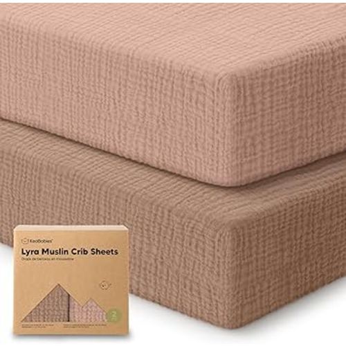 KeaBabies 2-Pack Muslin Crib Sheets for Boys, Girls - 100% Organic Cotton Fitted Baby Crib Mattress Sheet, Soft Breathable Standard Toddler Bed Cover Bedding Set, Neutral, Durable 52x28 (Russet)