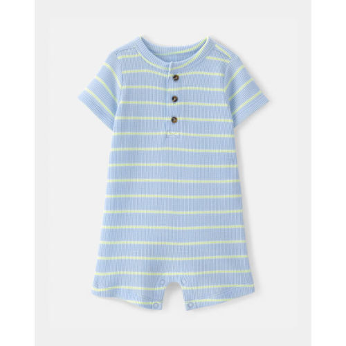 Baby Boy Striped Waffle-Knit Romper - Blue | Carter's