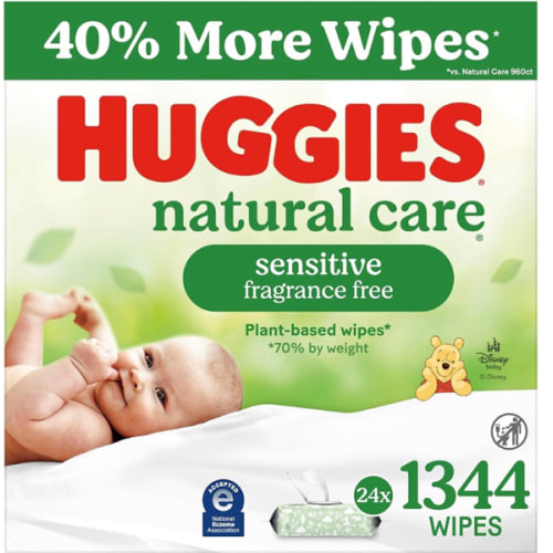 Huggies Natural Care Sensitive Baby Wipes, Unscented, Hypoallergenic, 99% Purified Water, 24 Soft Packs of 56 (1344 Wipes Total)
