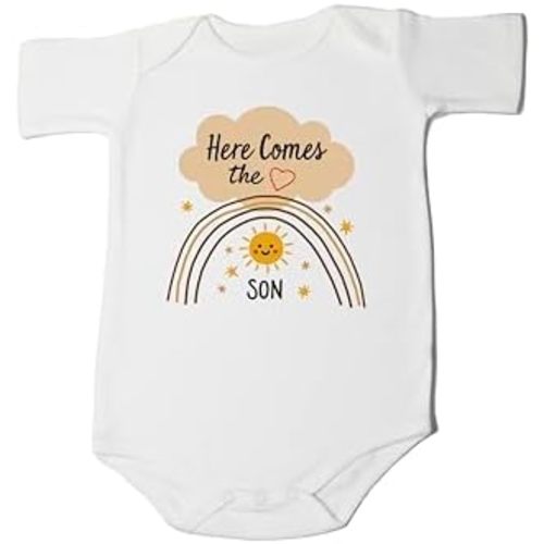 Here Comes the Sun Baby Bodysuit Rainbow Birthday Hippie Shower Infant Vintage IVF Pregnancy Announcement