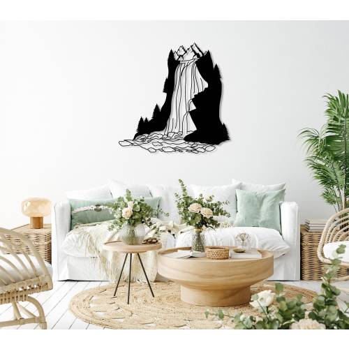 Waterfall Mountain Metal Wall Art, Mountain Range View, Nature and Forest Waterfall Metal Wall Decor,Large Livingroom Wall Art,Hill Wall Art