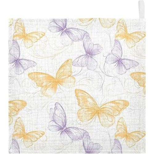 vvfelixl Purple Yellow Butterfly Baby Burp Cloths Baby Muslin Washcloths for Boys Girls Cotton Babys Face Towel for Newborn Soft 11.8 X 11.8 in, 5 Pack