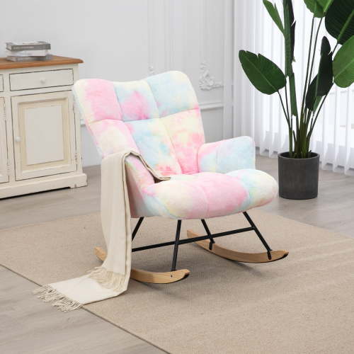 Nursery Rocking Chair, Upholstered Glider Rocker with High Backrest, Comfortable Stylish Accent Armchair with Padded Seat for Living Rooms, Bedrooms, Offices