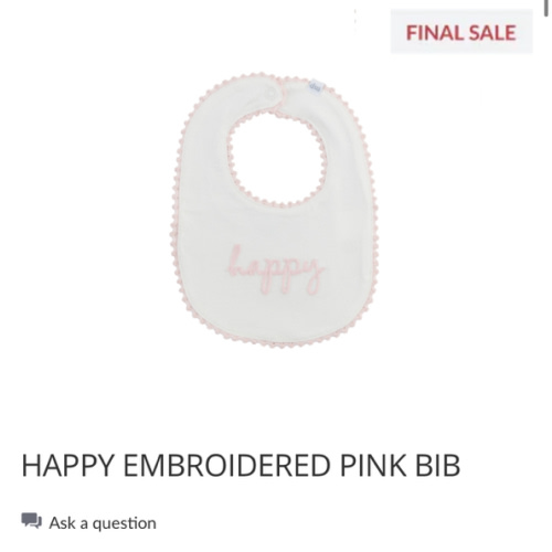 Happy Embroidered Pink Bib with Snap Closure | Mud Pie