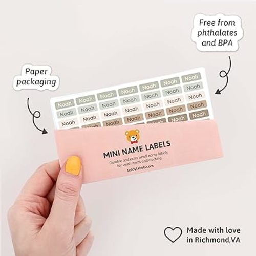 Mini Name Labels (175) - Custom Personalized Name Labels for Labeling Tiny Items, Washer and Dryer-Safe Waterproof Labels for Daycare, Preschool, and School - Dinosaur