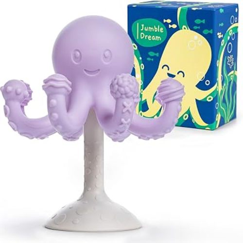 Jumble Dream Octopus Baby Teether – Suction Silicone Teether, Lavender Reef