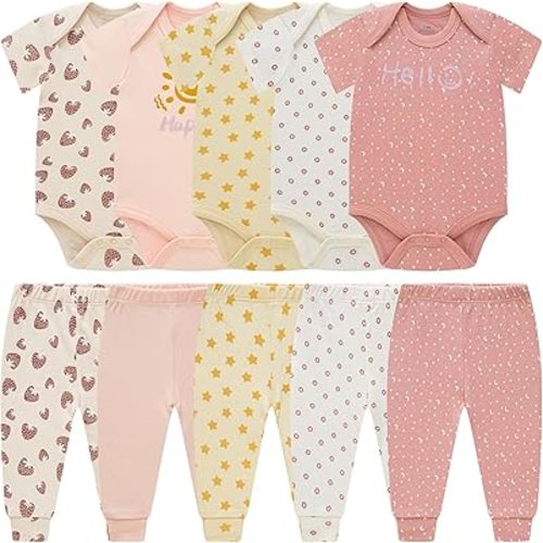Baby Newborn Layette 10-Piece Sets Cotton Bodysuits Pants Sets for Baby Boys Girls Toddler Unisex Baby Gift Set