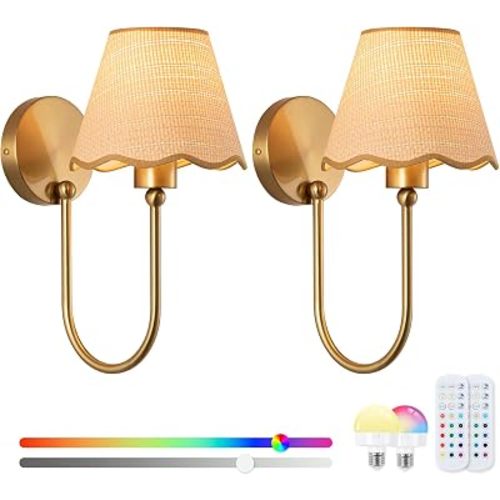 Battery Operated Wall Sconces, Rattan Wireless Wall Sconces