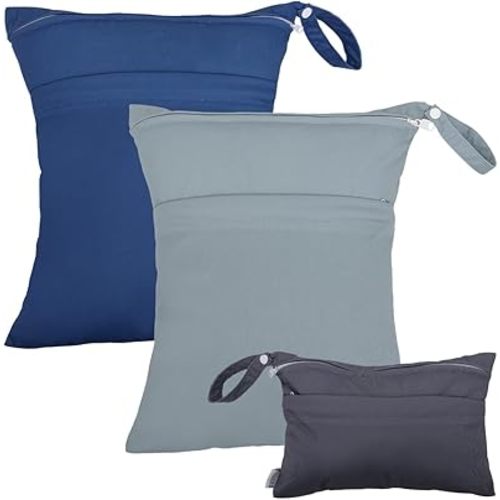 ALVABABY 3 Cloth Diaper Wet Dry Bags Waterproof Reusable with Two Zippered Pockets Travel Beach Pool Daycare Soiled Baby Items Yoga Gym Bag for Swimsuits or Wet Clothes Small medium Large 3L-SML01