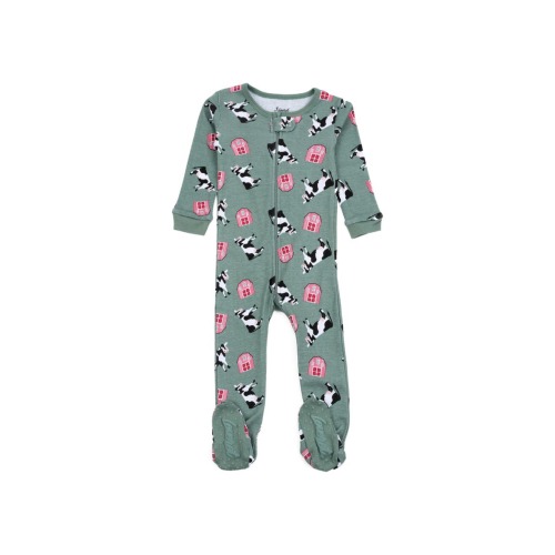 Footed Printed Cotton Matching Family Pajamas, Animal Kingdom Prints, 3-6M