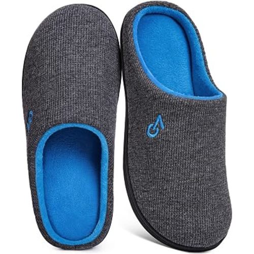 VeraCosy Men's Two-Tone House Slippers Memory Foam Indoor Rubber Sole