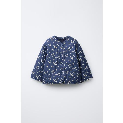 DAISY PRINT QUILTED JACKET - Navy blue