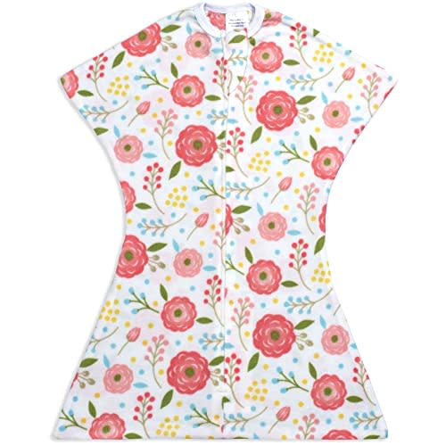 SleepingBaby Zipadee-Zip Transition Swaddle - Fleece Baby Swaddling Blanket with Zipper - Pretty Poppy, X-Small (3-6 Month)