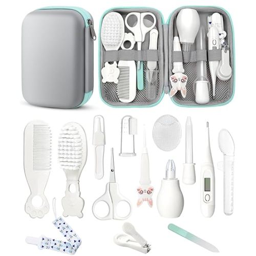 Baby Healthcare and Grooming Kit, Safety Newborn Nursery Baby Care Kit, with Hair Brush Comb, Nail Clipper, Thermometer, Pacifier Clip, Baby Registry Search, Baby Girl Boy Newborn Essentials