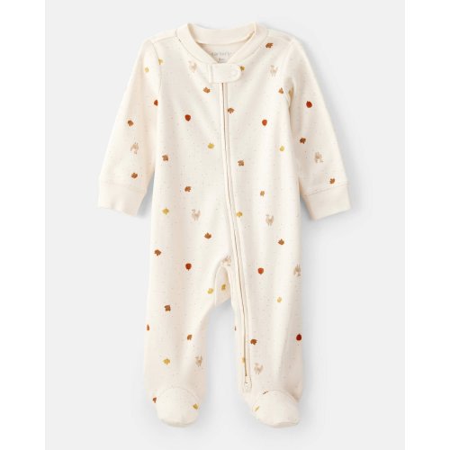 Baby Thanksgiving Print 100% Cotton Long-Sleeve 2-Way Zip Sleep & Play Pajamas - White | Carter's