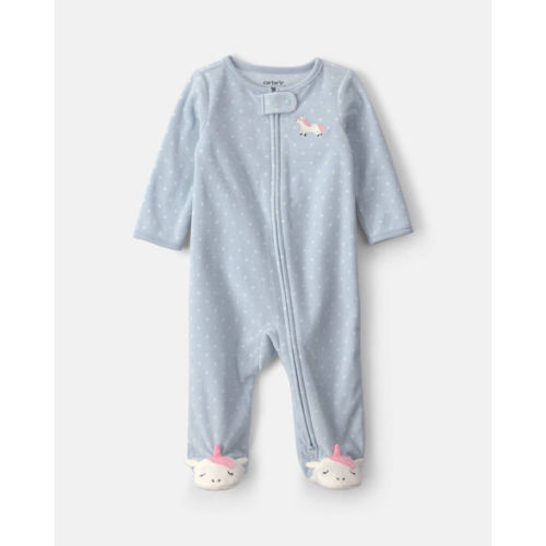 Baby Girl Unicorn Fleece 2-Way Zip Sleep & Play Pajamas - Blue | Carter's