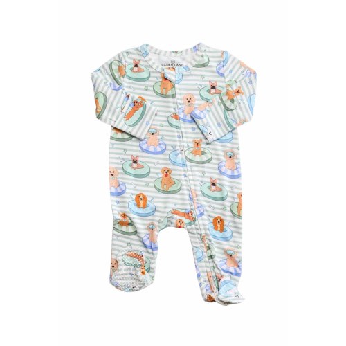 Zipper Footie in Poolside Pups Blue | Caden Lane