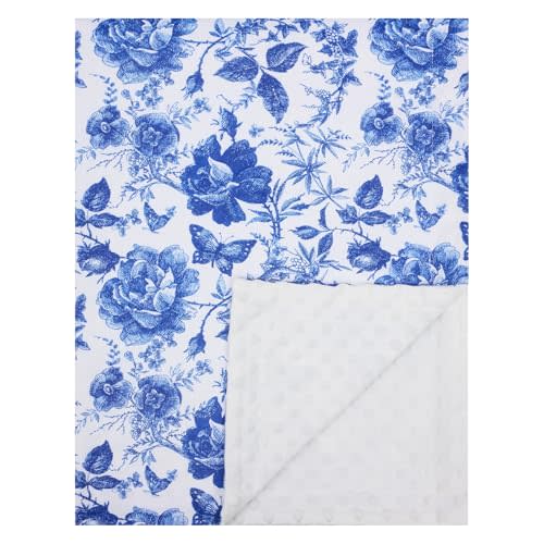 Baby Blanket for Boys Girls Super Soft Double Layer Minky with Dotted Backing Cute Cow Crib Receiving Blanket Bed Throws for Newborns Nursery Stroller Toddler 30 x 40 Inch (Blue Floral)