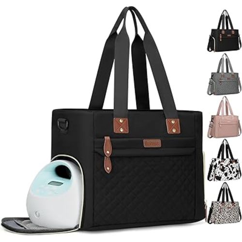 Diaper Bag Tote for Working Mom, Large Travel Diaper Tote for Mom and Dad with 15 Inch Laptop Sleeve, Mommy Maternity Travel Baby Bag for Boys and Girls, Black