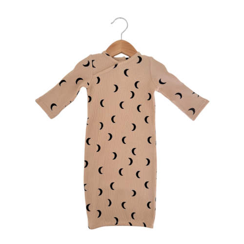 Organic Waffle Gown, Tan/Black Moon