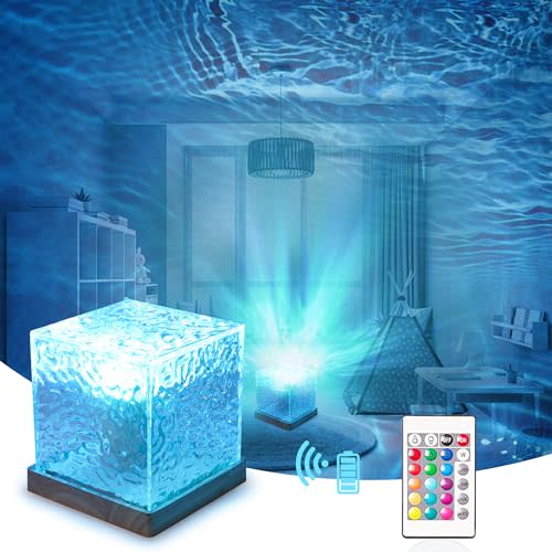 RICHMYC Ocean Wave Projector Light, 16 Colors Gradual Rotating Water Lamp with Remote Control, Beach Decor Sea Themed Northern Lights Projector for Office Bedroom Bar Restaurant(Wood)
