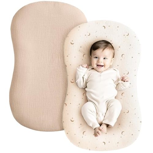 Konssy Muslin Baby Lounger Cover 2 Pack, 100% Cotton Newborn Lounger Cover, Soft and Breathable Baby Nest Slipcover for Boys Girls (Planet,Navy)