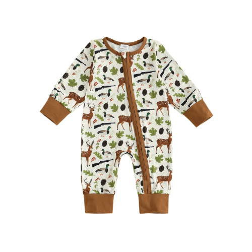 BemeyourBBs Newborn Baby Boy Hunting Outfit Mallard Duck Reindeer Romper Long Sleeve Zipper Up Jumpsuit Fall Winter Spring Clothes