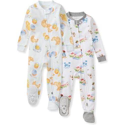 Burt's Bees Baby Boys Organic Cotton, Snug Fit Footed Sleeper Pajamas | Convenient 2-way zip front sleeper pajama is equipped with non-slip bee grips for active littles on the move