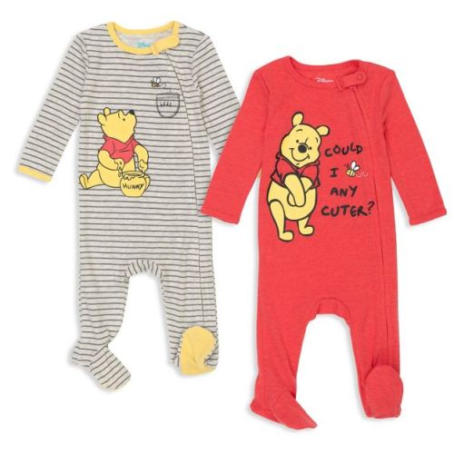 Disney Winnie the Pooh Newborn Baby Boys 2 Pack Sleep N' Play Coveralls White/Red 3-6 Months