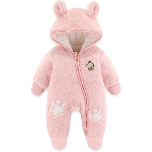 Fairy Baby Newborn Baby Snowsuit Bear Outfit Footie Romper Winter Thick Fleece Jumpsuit Infant Coat for Girls Boys 0-12M