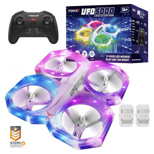 UFO 5000 Mini RC Stunt Aerial Drone with Multicolor LED Lights for Kids Ages 14+