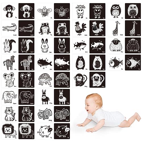 25 PCS Baby Visual Stimulus Cards, Double-Sided High Contrast Black and White Flashcards Sensory Developmental Montessori Cards Set for Newborn Boy Girl Baby 0-3 Months Tummy Time (5.5” X 5.5”)