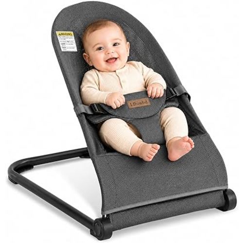 Baby Bouncer Seat, Infant Bouncy Chair, 3-Point Harness, 0-6 Months